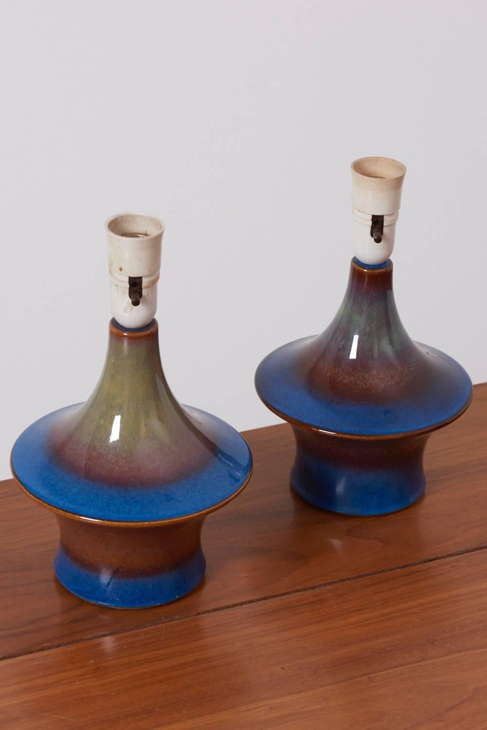 Pair of Blue Ceramic Table Lamps by Soholm, Denmark, 1960s In Excellent Condition In Berlin, DE