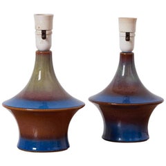 Pair of Blue Ceramic Table Lamps by Soholm, Denmark, 1960s