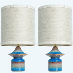 Paar blaue Keramik-Tischlampen von Soholm, Lampenschirm aus Seide, Dänemark 1960er Jahre