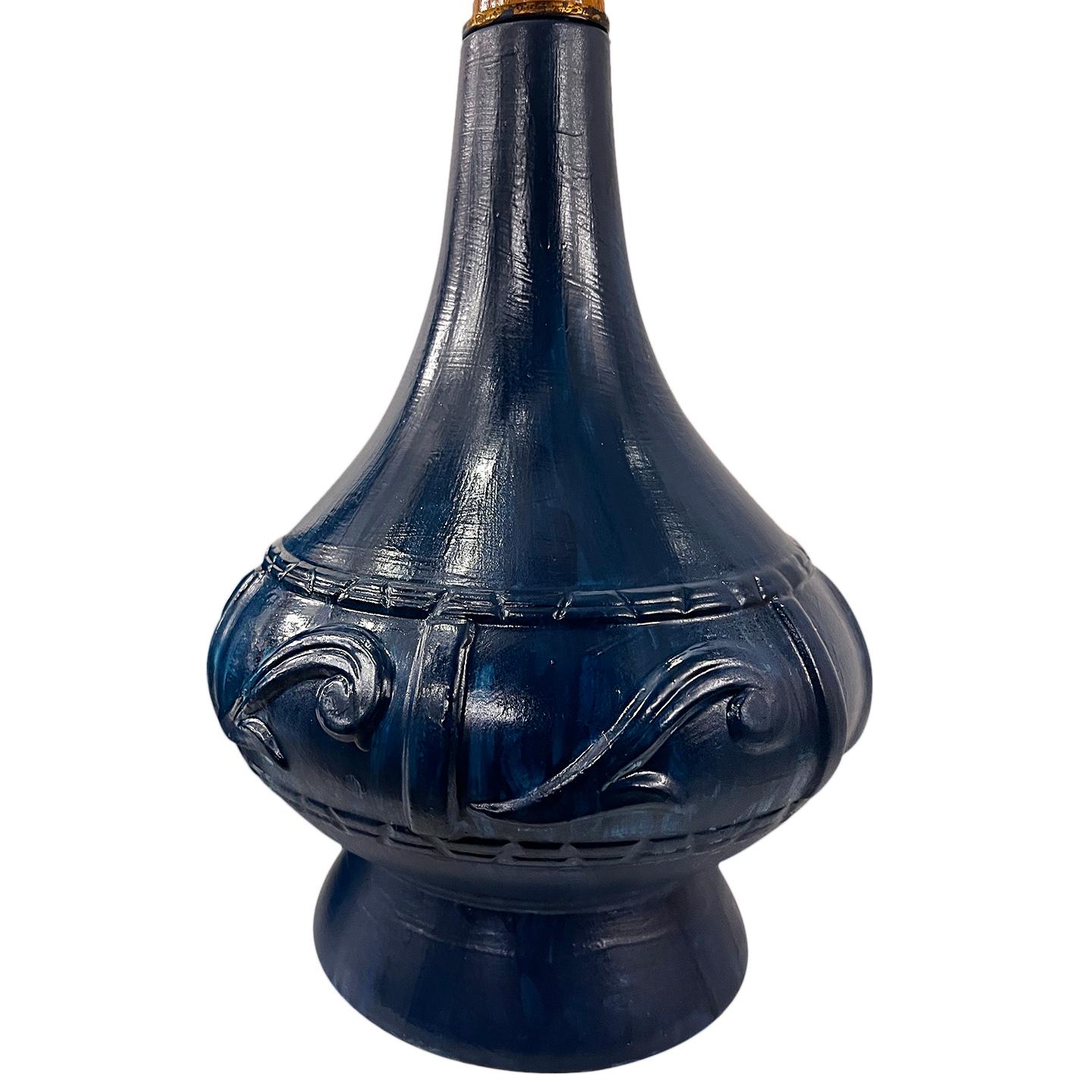 Italian Pair of Blue Ceramic Table Lamps For Sale
