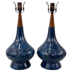 Pair of Blue Ceramic Table Lamps