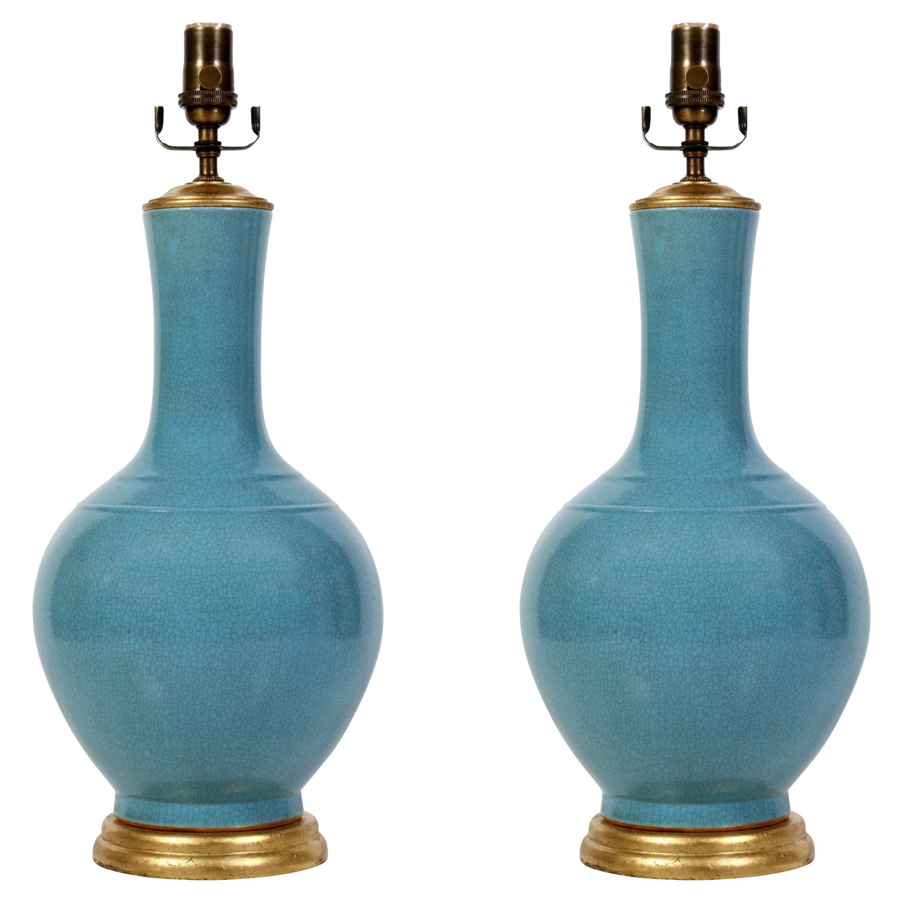 Pair of Blue Chinese Export Lamps For Sale