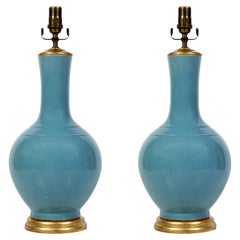 Vintage Pair of Blue Chinese Export Lamps