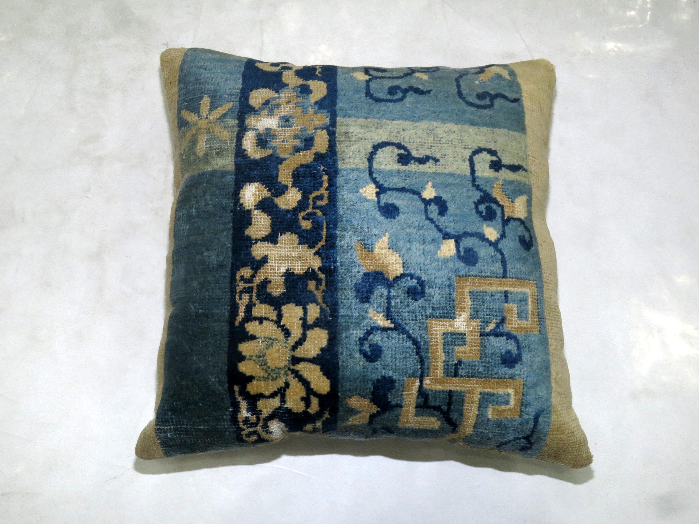 Chinese Export Pair of Blue Chinese Rug Pillows