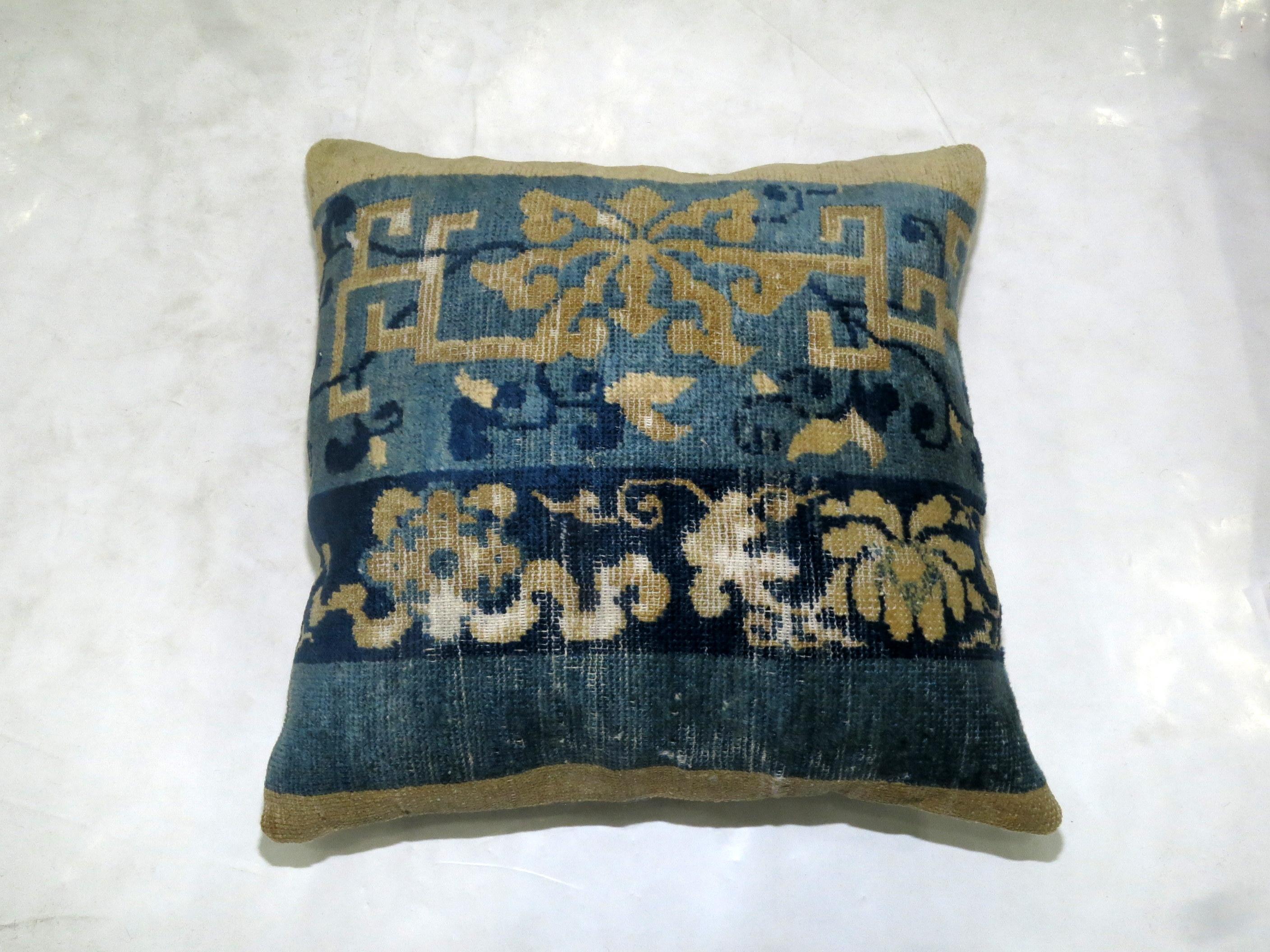 20th Century Pair of Blue Chinese Rug Pillows