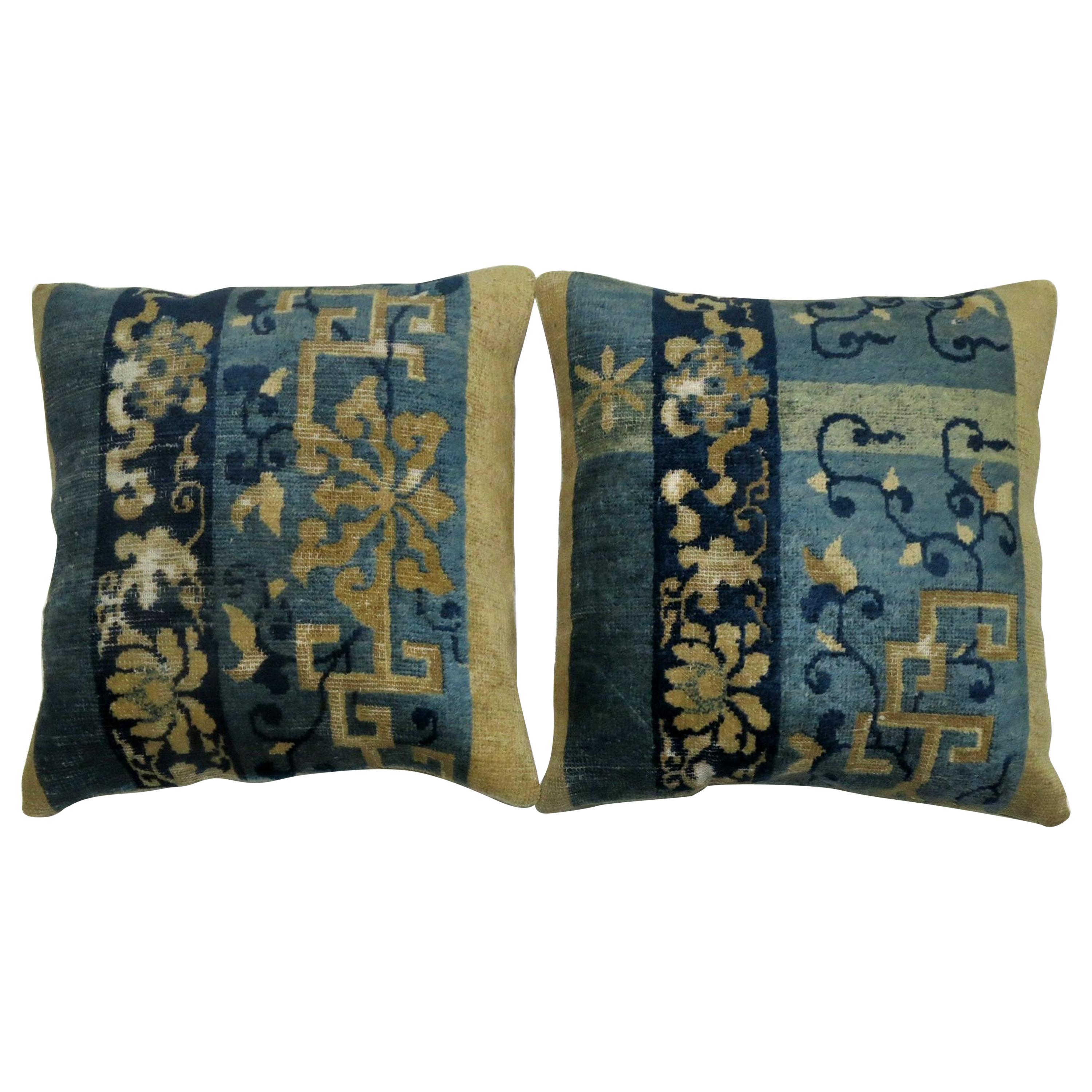 Pair of Blue Chinese Rug Pillows