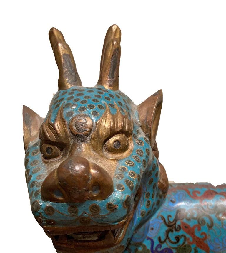 Pair of Blue Cloisonne Fu Dogs For Sale at 1stDibs