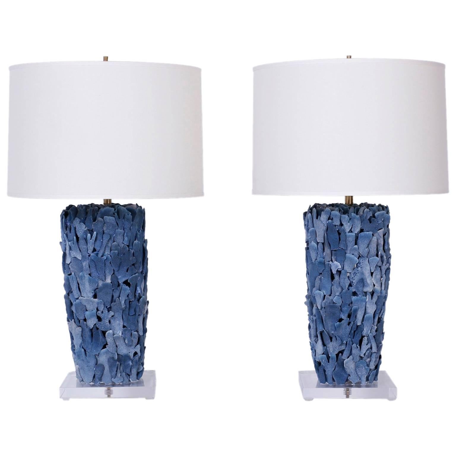 Pair of Blue Coral Table Lamps