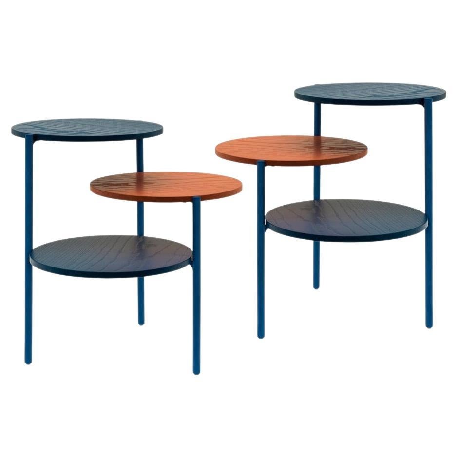 Paire de tables Triplo bleues et corail par Mason Editions en vente