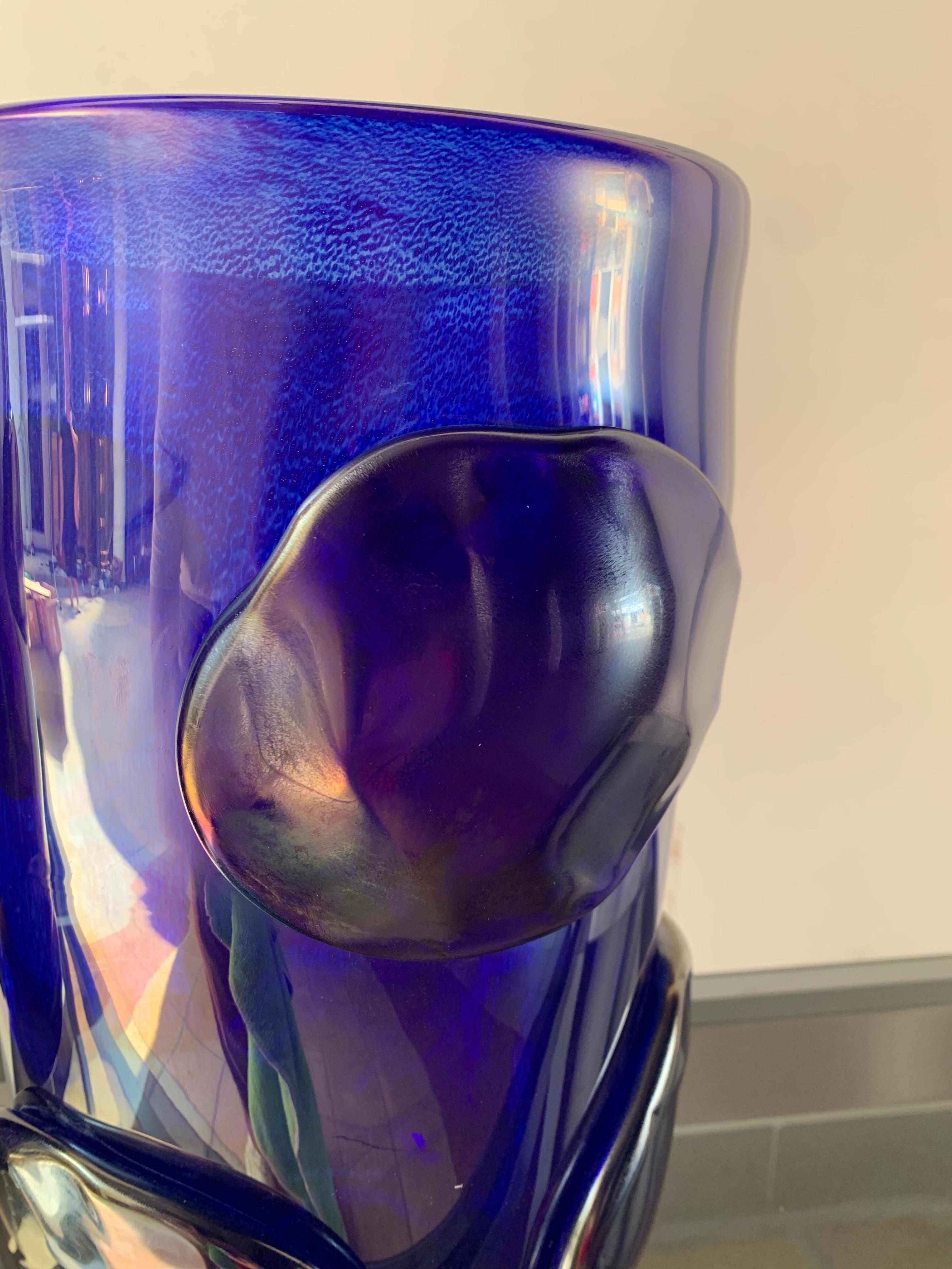 European Pair of Blue Costantini Vases with Murano Glass Pellets, 1990