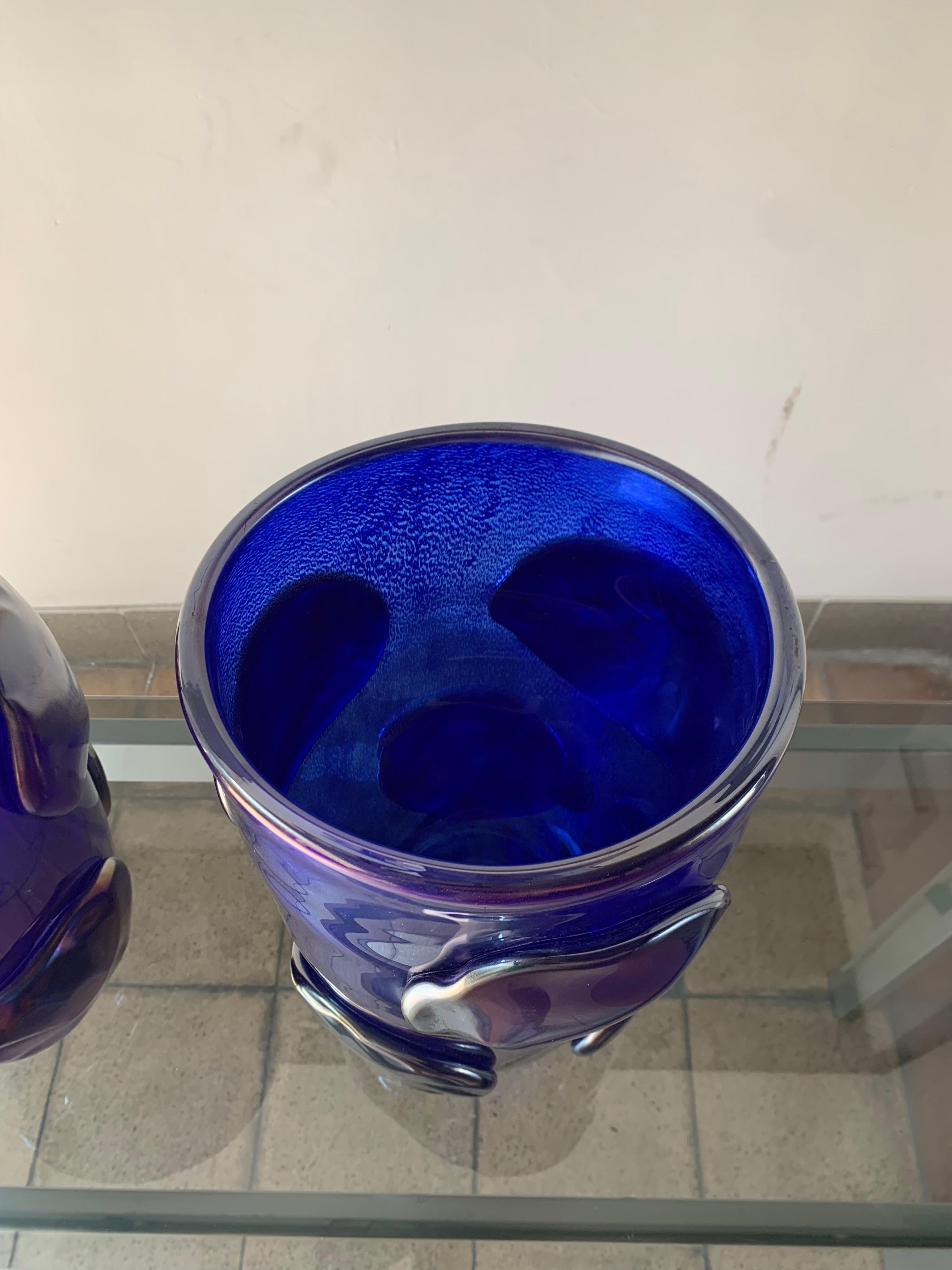 Pair of Blue Costantini Vases with Murano Glass Pellets, 1990 In Good Condition In Saint ouen, FR