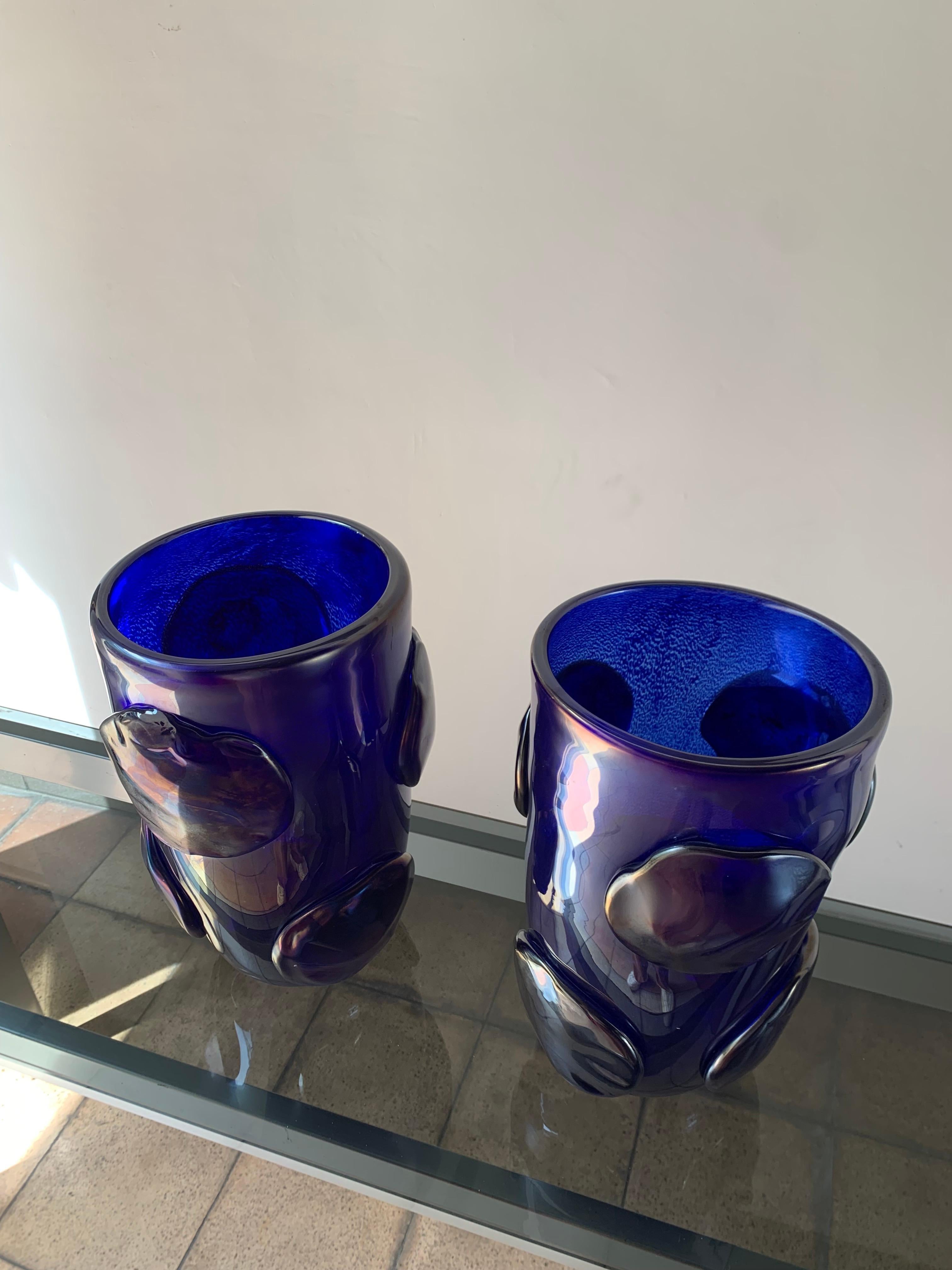 Late 20th Century Pair of Blue Costantini Vases with Murano Glass Pellets, 1990
