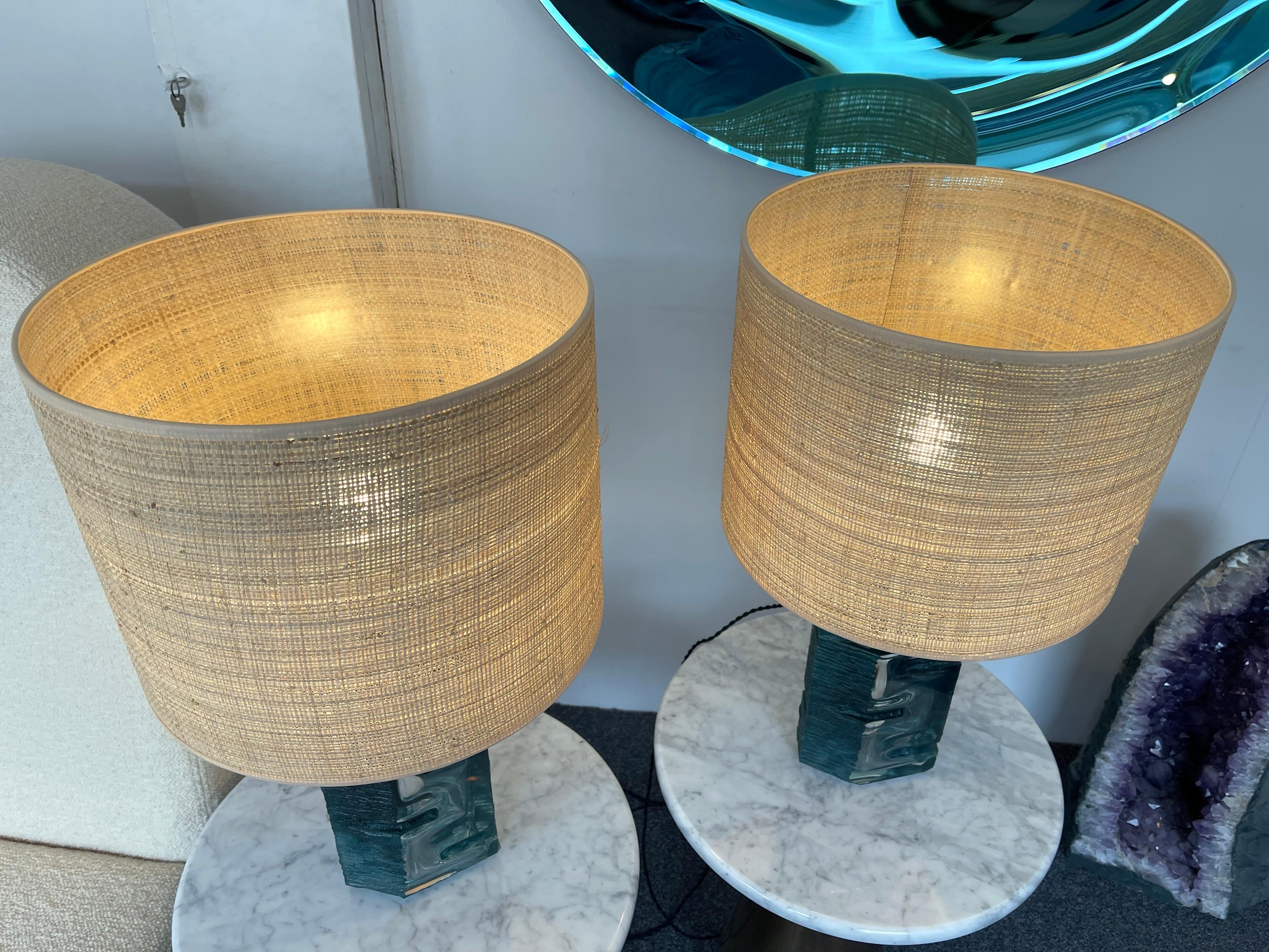 Mid-Century Modern Pair of Blue Crystal Argos Lamps by César for Daum. France, 1970s