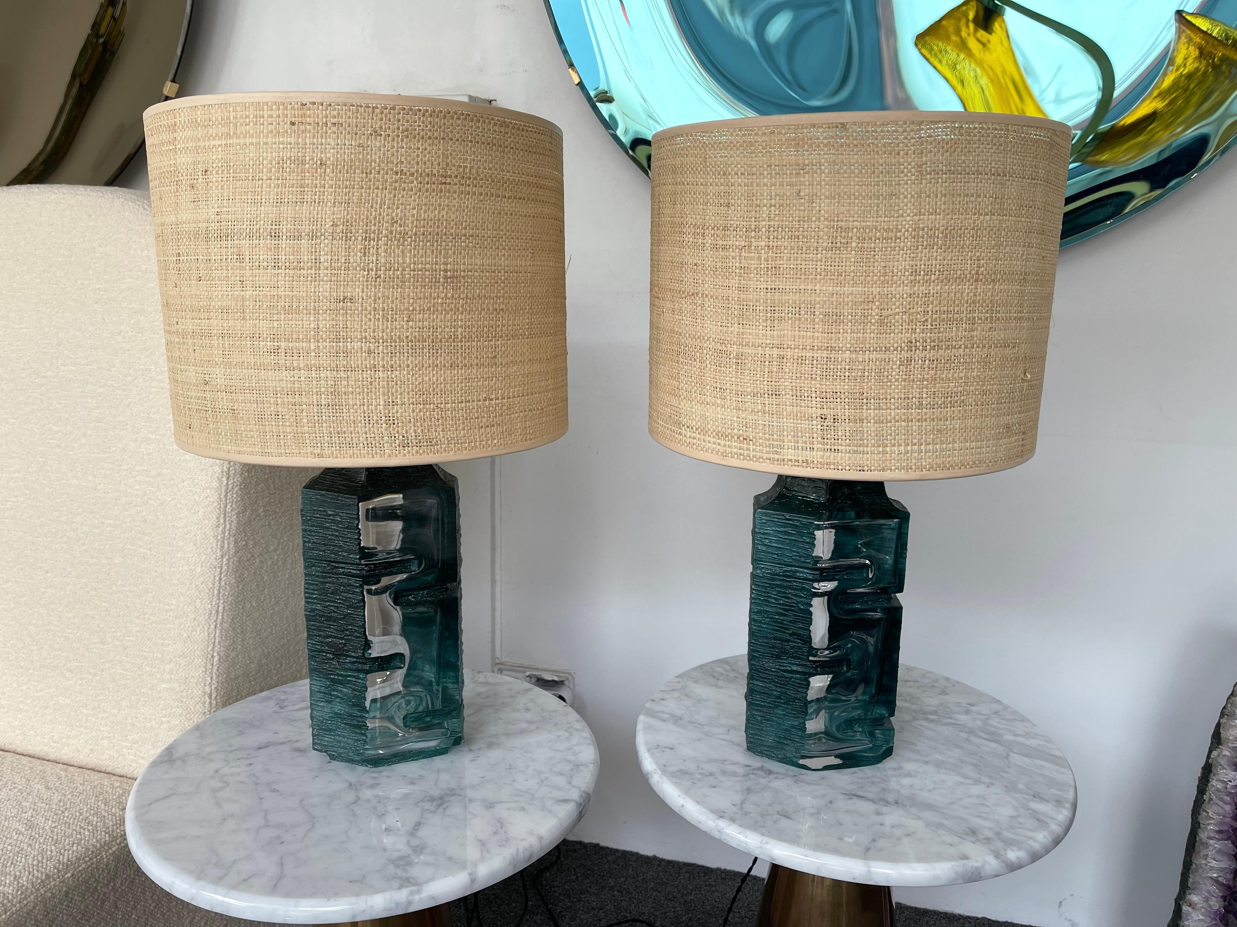 Pair of Blue Crystal Argos Lamps by César for Daum. France, 1970s 2
