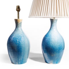 Pair of blue crystalline glaze ceramic table lamps