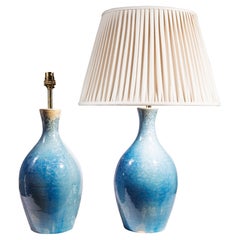 Pair of blue crystalline glaze ceramic table lamps