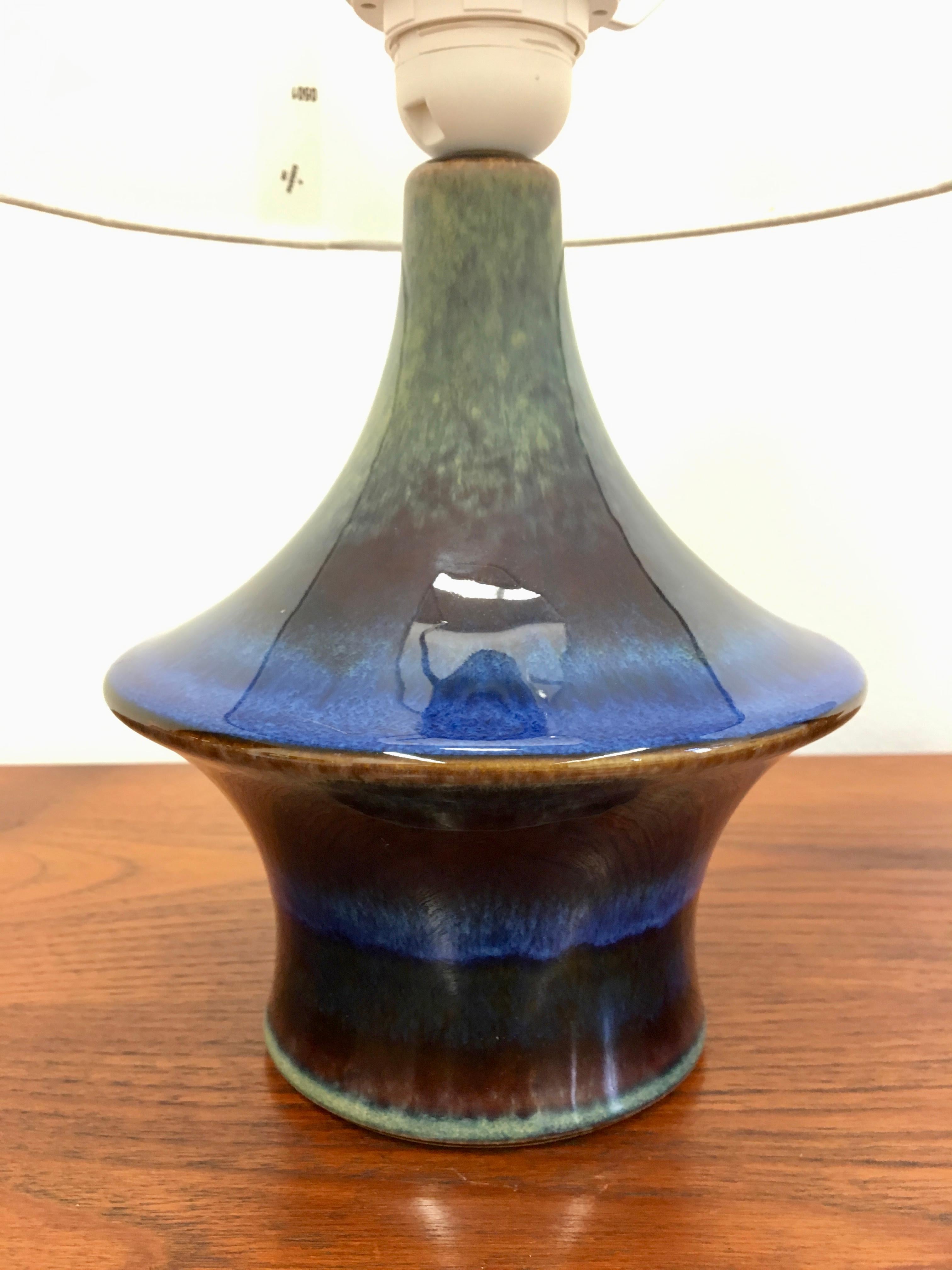 Pair of Blue Danish Ceramic Table Lamps by Soholm, 1960s In Excellent Condition In Berlin, DE