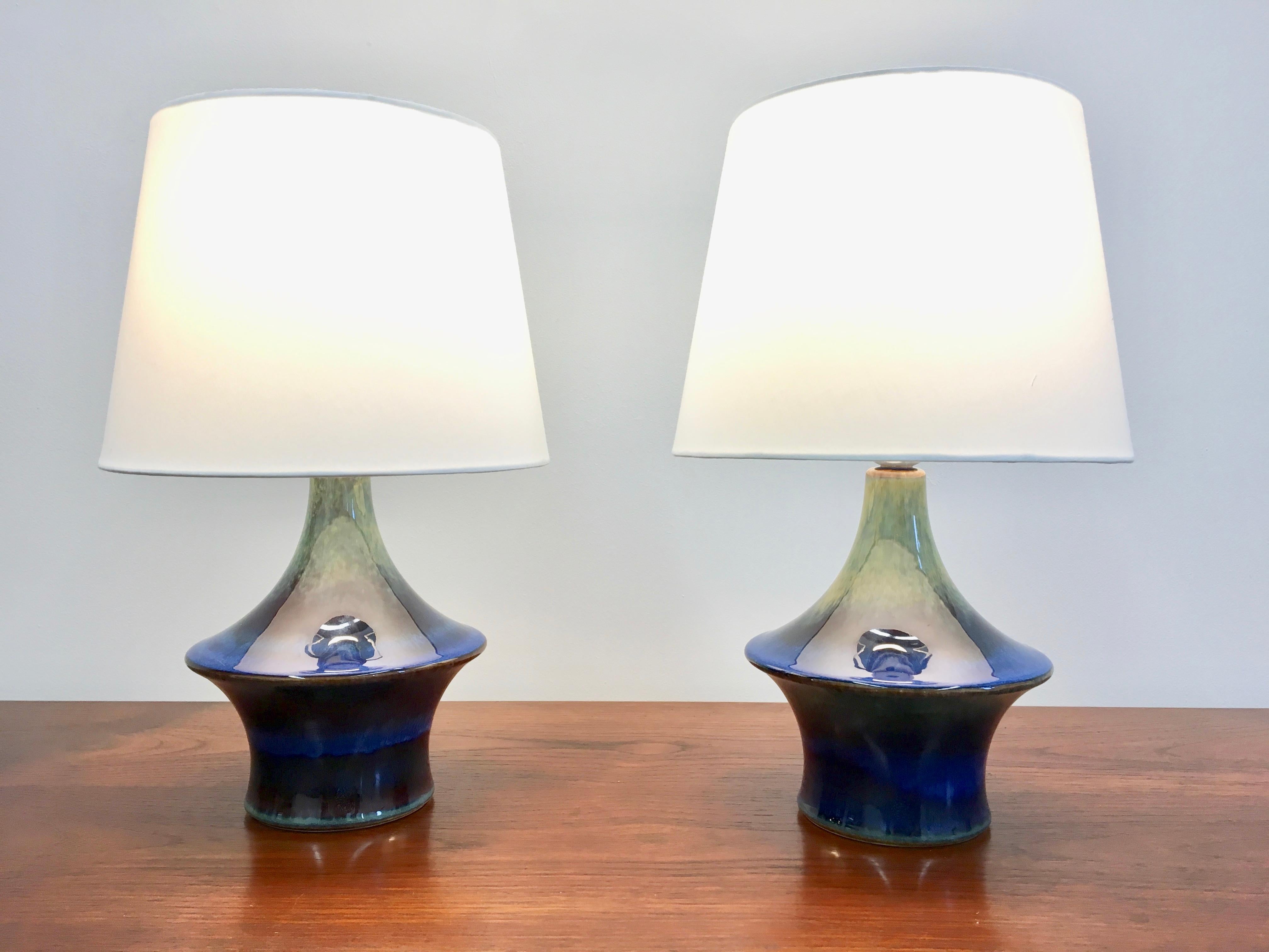 20th Century Pair of Blue Danish Ceramic Table Lamps by Soholm, 1960s