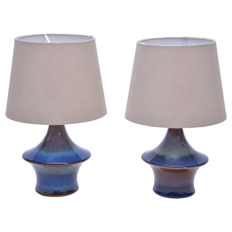 Pair of Blue Danish Mid-Century Modern table lamps by Soholm