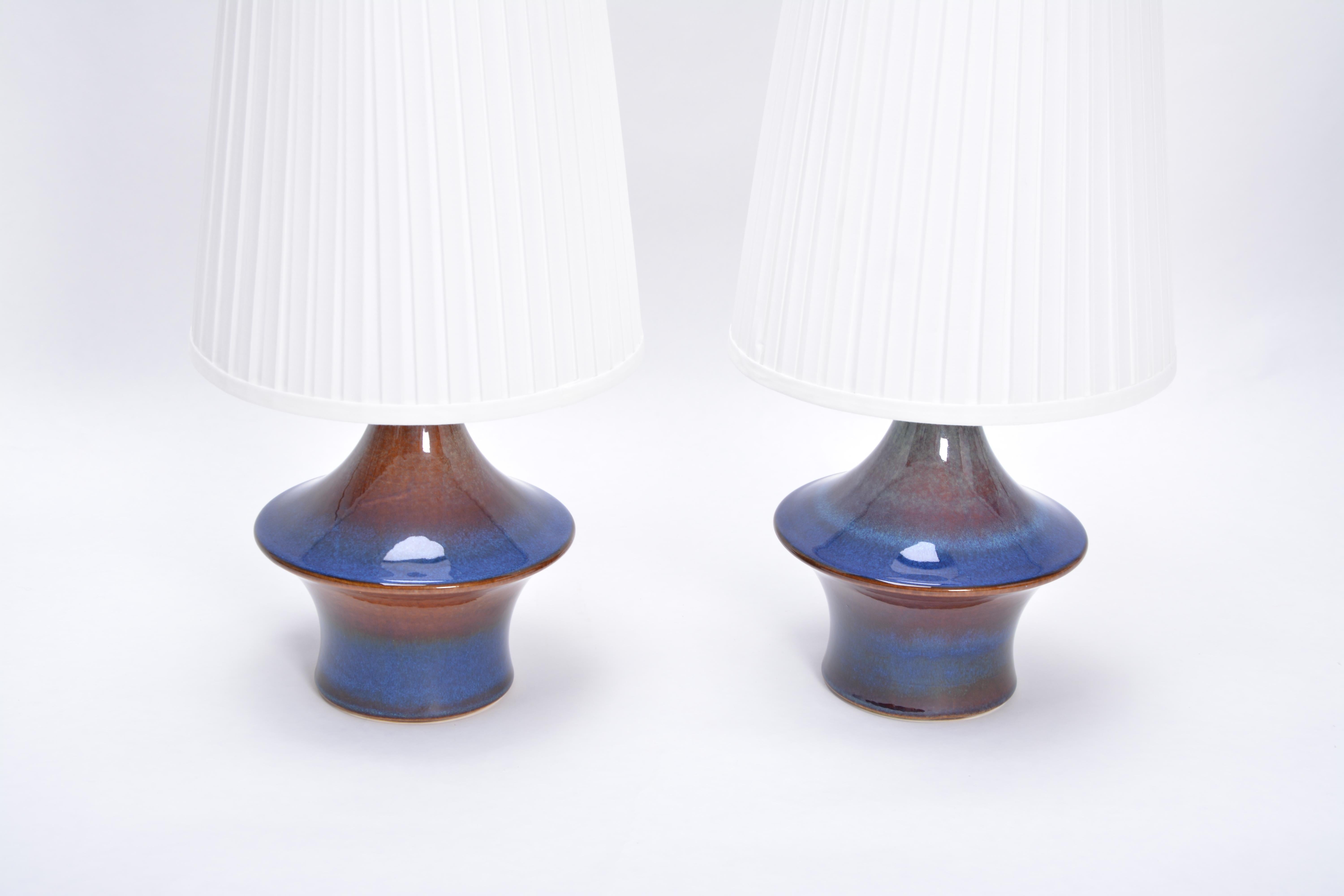 Pair of Blue Danish Mid-Century Modern Table Lamps Model 1044 by Soholm 3