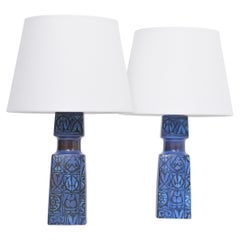 Pair of Blue Danish Midcentury Table Lamps by Nils Thorsson for Fog & Morup