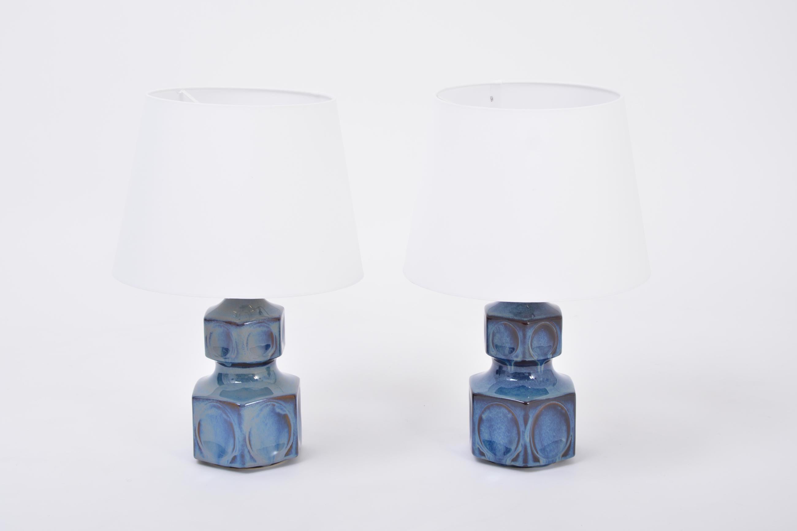 Glazed Pair of Blue Danish Midcentury Table Lamps by Einar Johansen for Soholm