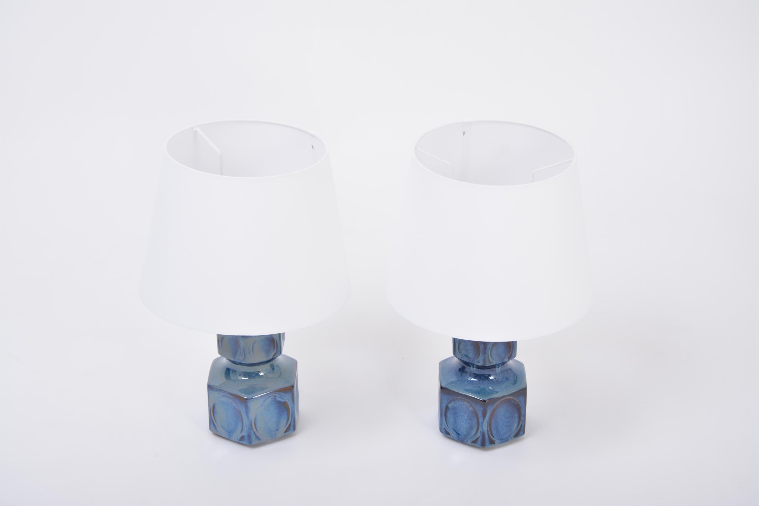 Pair of Blue Danish Midcentury Table Lamps by Einar Johansen for Soholm In Good Condition In Berlin, DE
