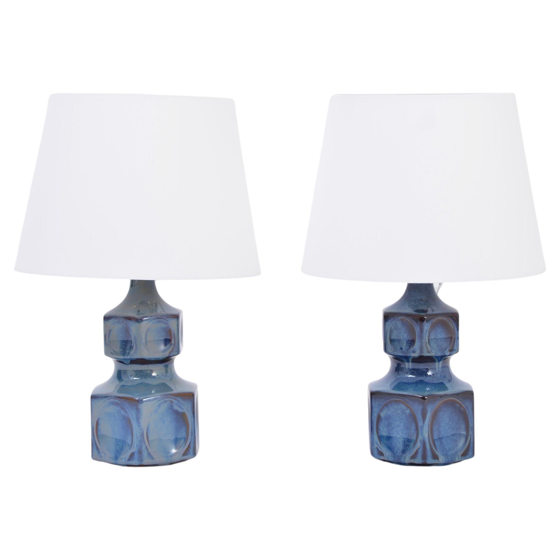 Pair of Blue Danish Midcentury Table Lamps by Einar Johansen for Soholm