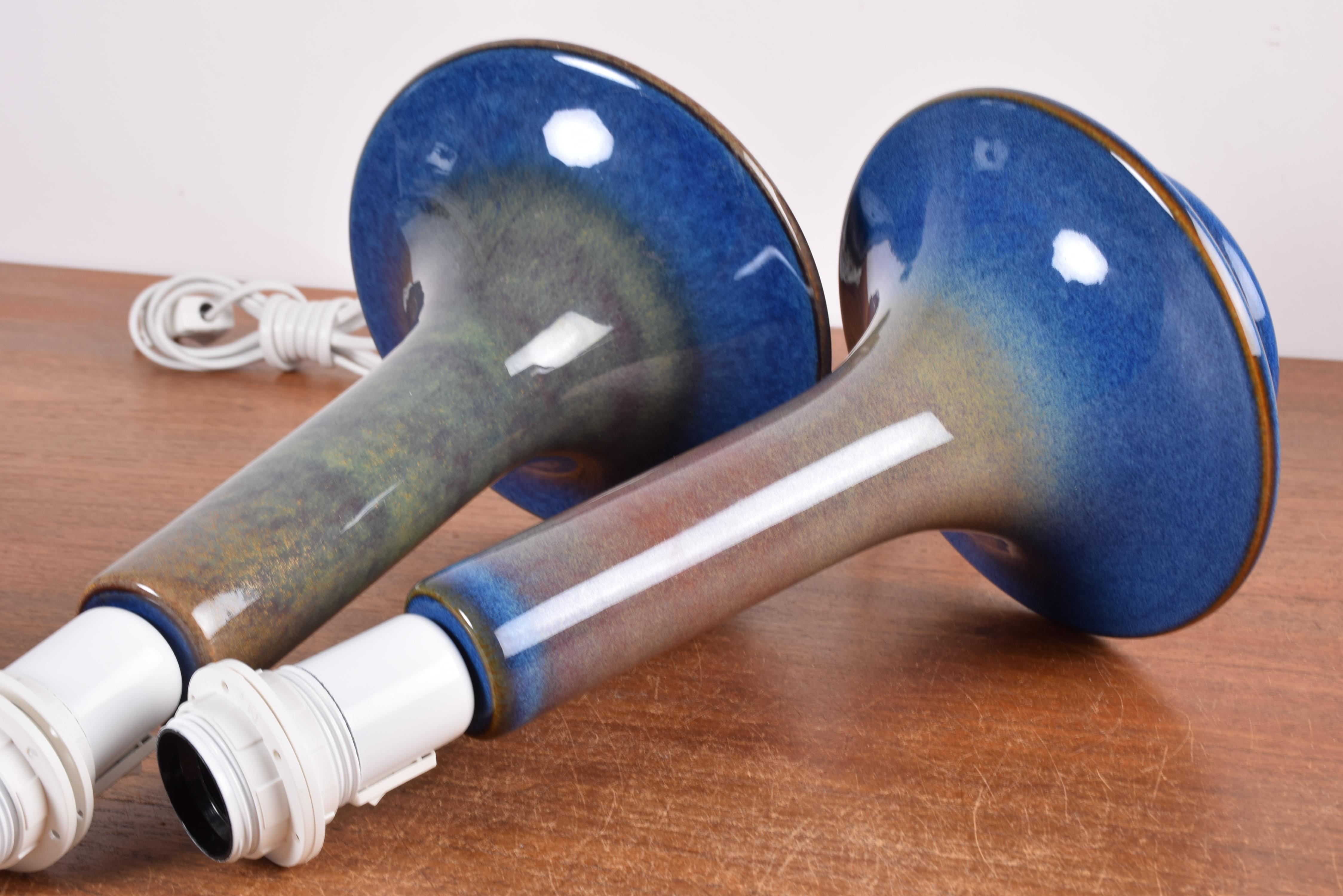 Mid-20th Century Pair of Blue Danish Modern Sculptural Ceramic Table Lamps from Søholm, 1960s