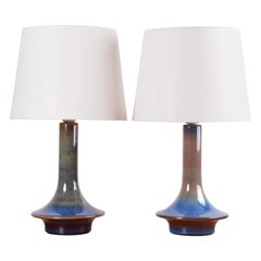 Pair of Blue Danish Modern Sculptural Ceramic Table Lamps from Søholm, 1960s