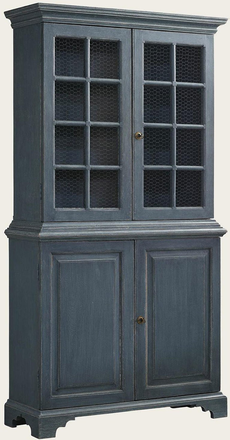 Pair Of Blue Distressed Painted Bookcases Gustavian Style With