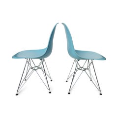 Pair of Blue Eames Dining Chairs with Eiffel Bases
