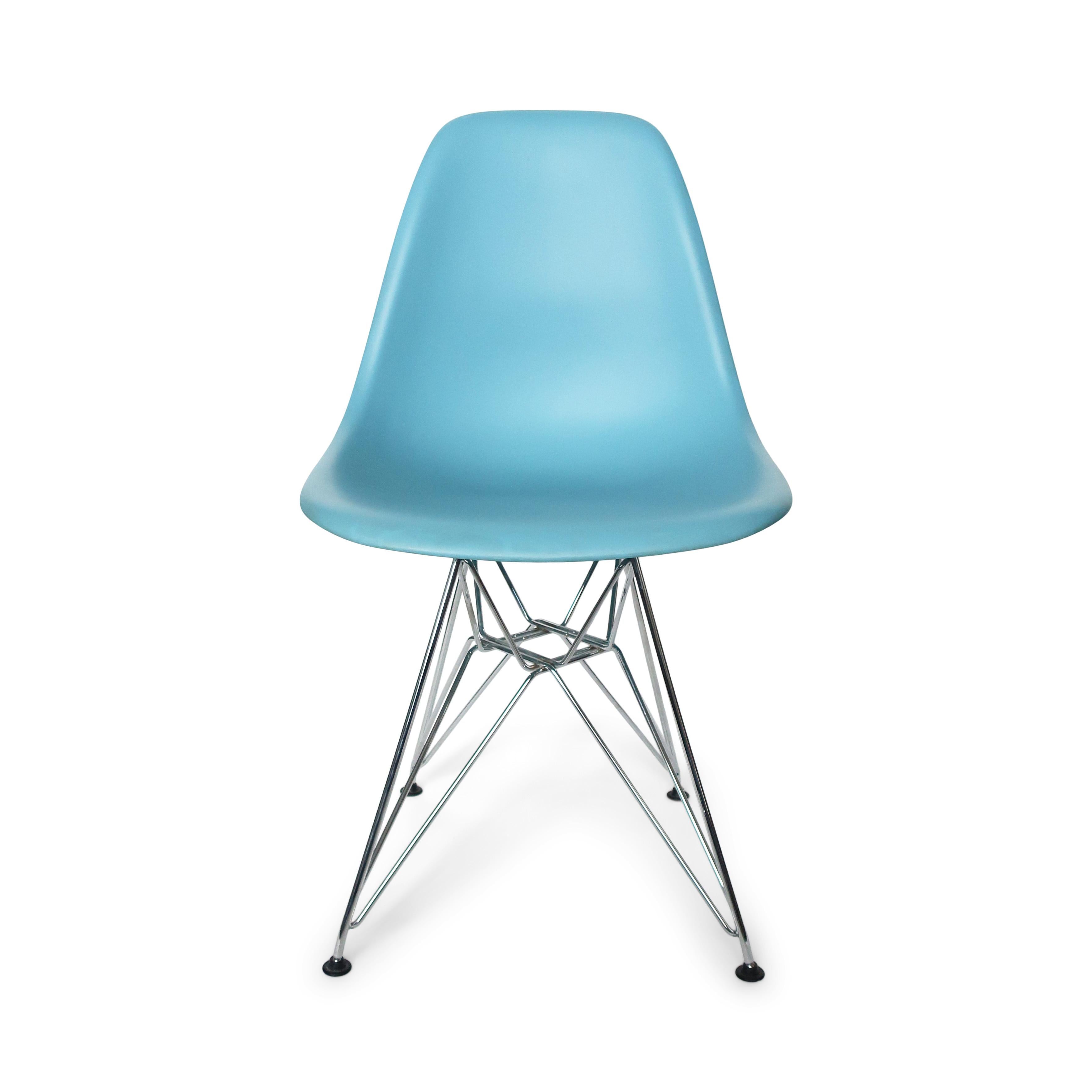 Pair of Blue Eames Dining Chairs with Eiffel Bases 1