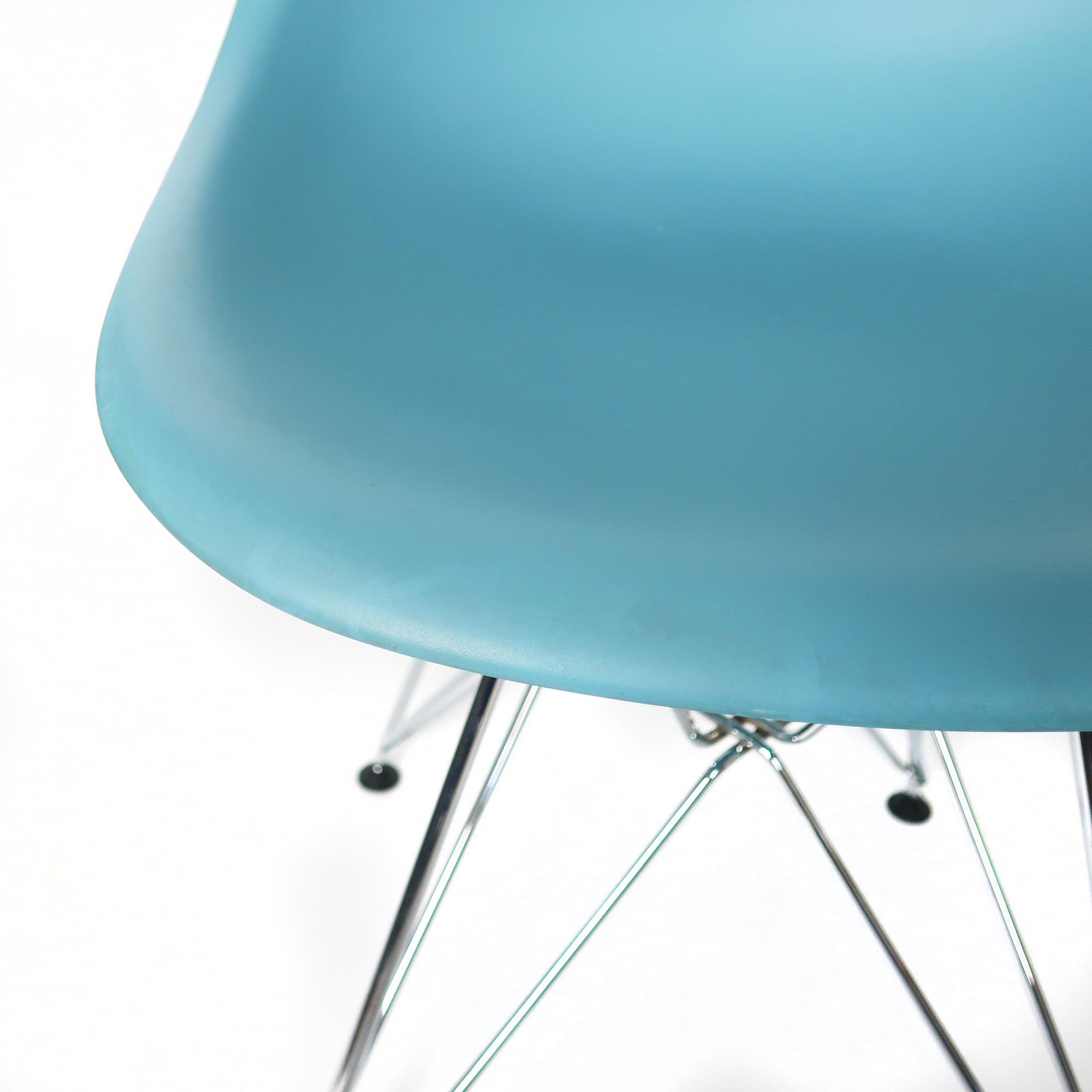 Pair of Blue Eames Dining Chairs with Eiffel Bases 2