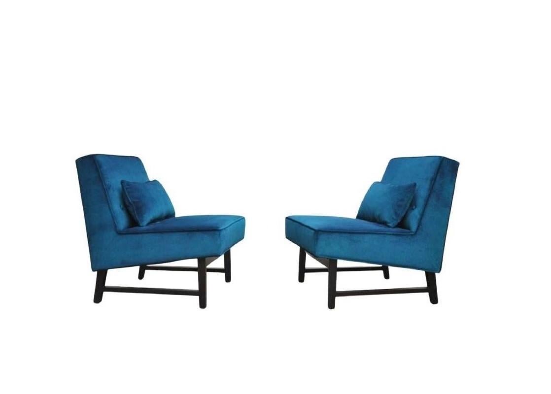 Mid-Century Modern Pair of Blue Edward Wormley for Dunbar Slipper Chairs For Sale