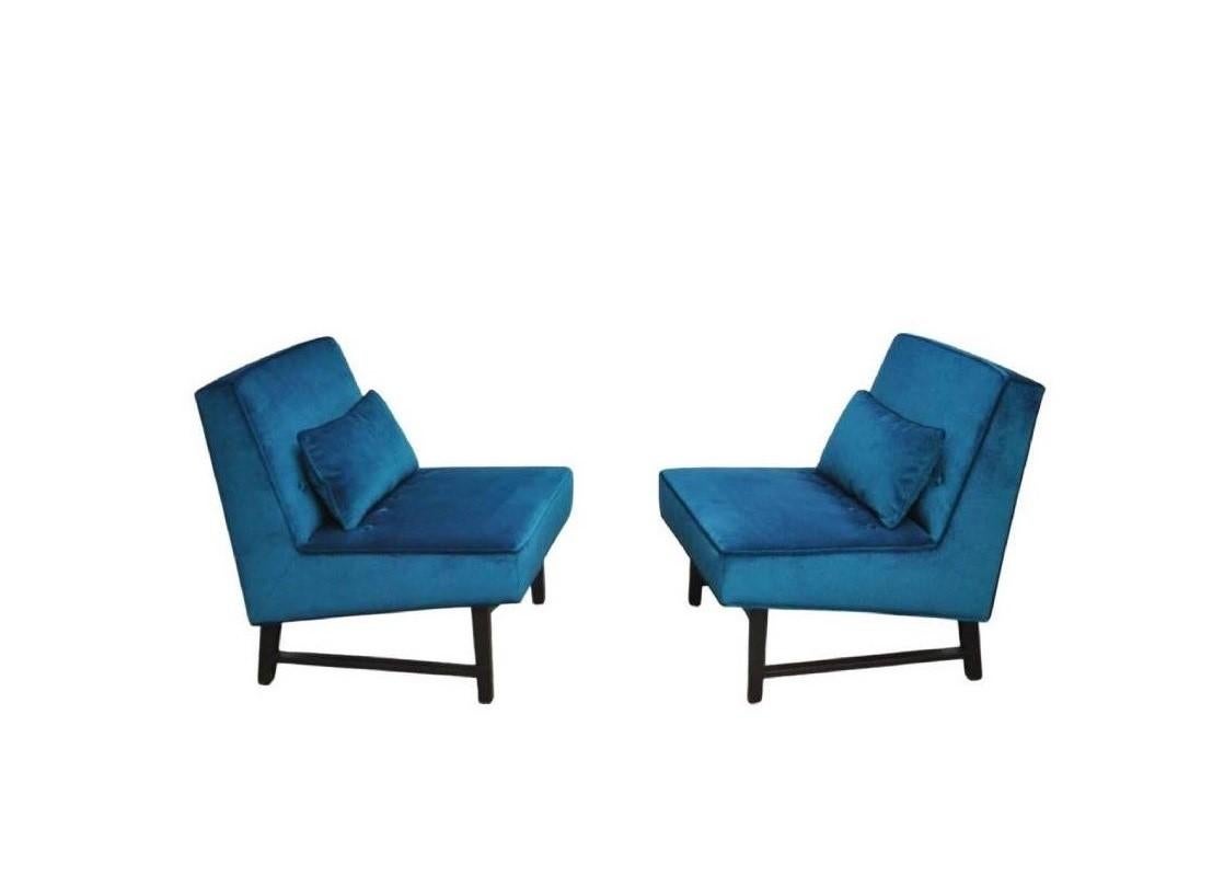 American Pair of Blue Edward Wormley for Dunbar Slipper Chairs For Sale