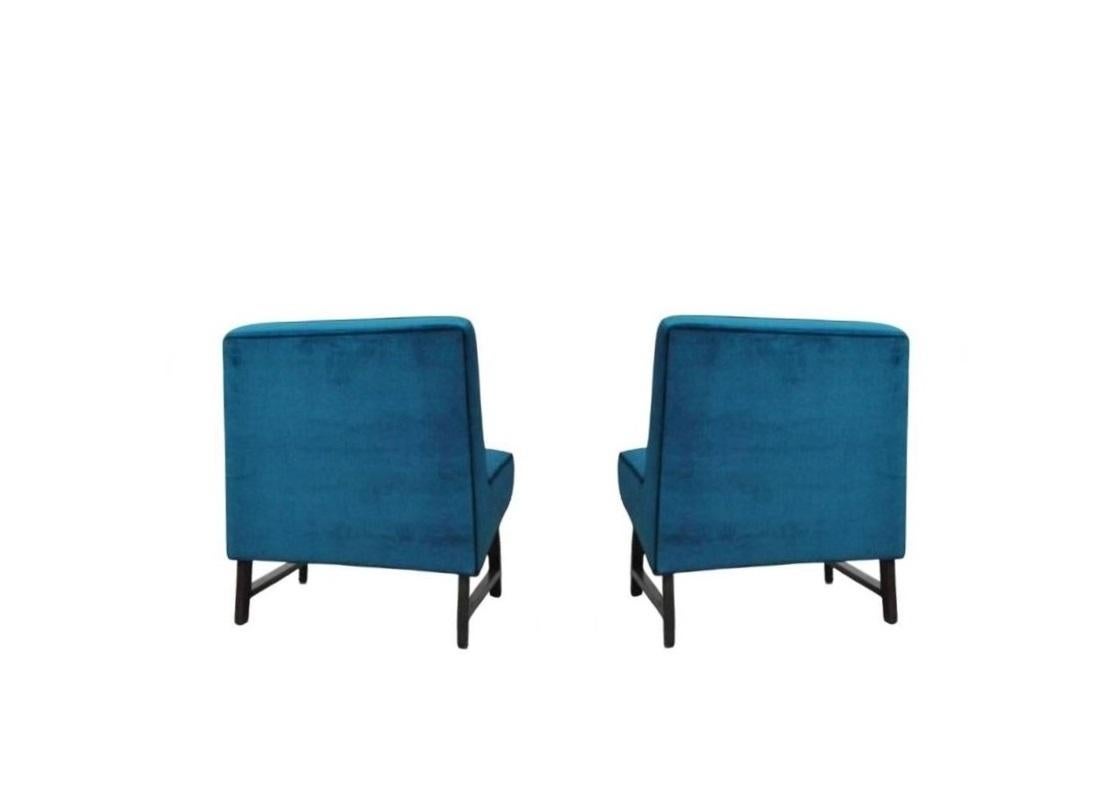 Pair of Blue Edward Wormley for Dunbar Slipper Chairs In Excellent Condition For Sale In Dallas, TX