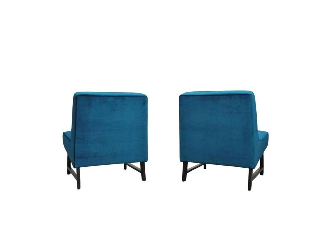 Mid-20th Century Pair of Blue Edward Wormley for Dunbar Slipper Chairs For Sale
