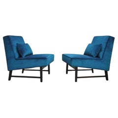 Pair of Blue Edward Wormley for Dunbar Slipper Chairs