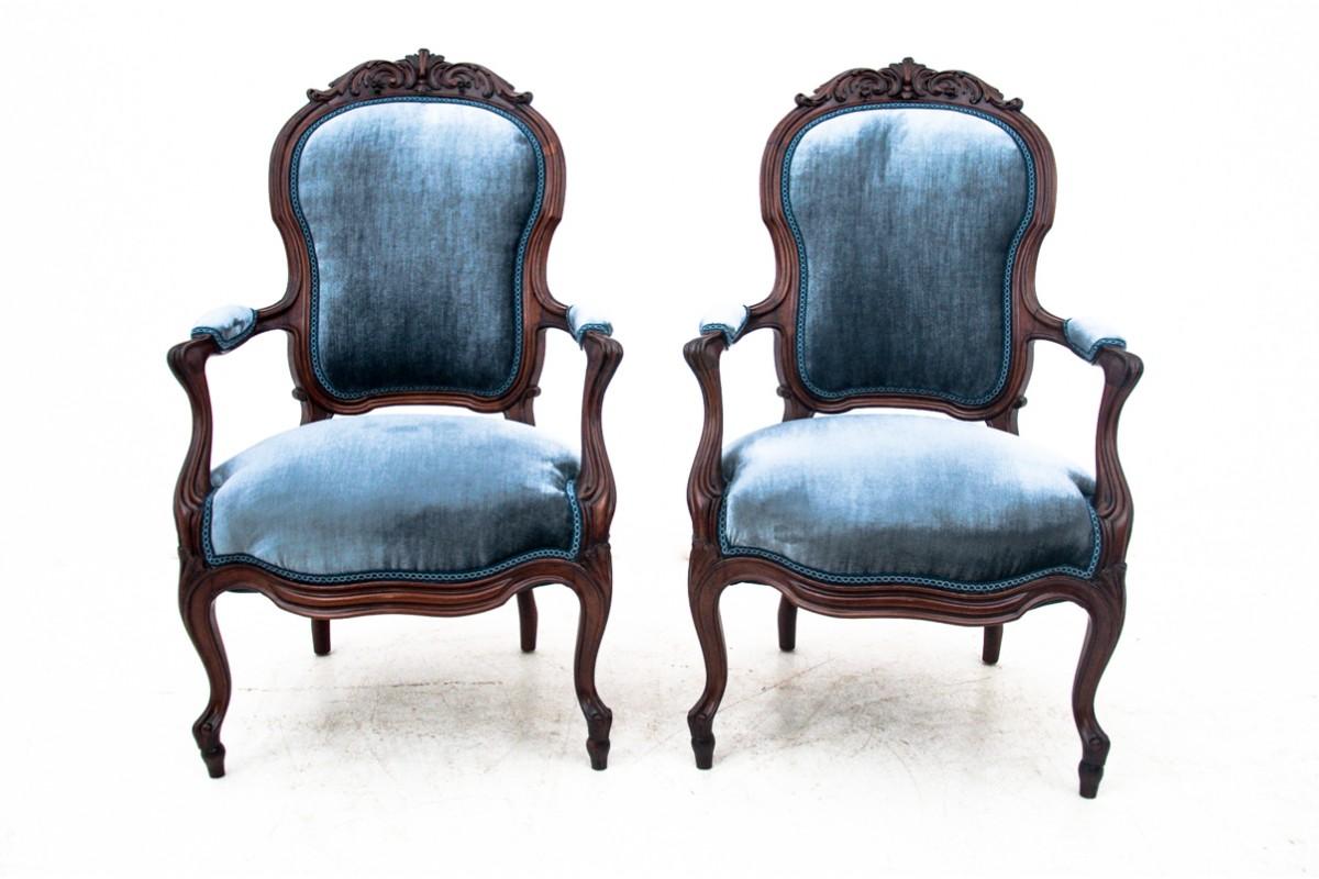 Pair of Blue Elegant Armchairs, France, Around 1900 For Sale 4