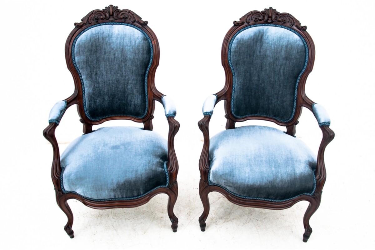Pair of Blue Elegant Armchairs, France, Around 1900 For Sale 5