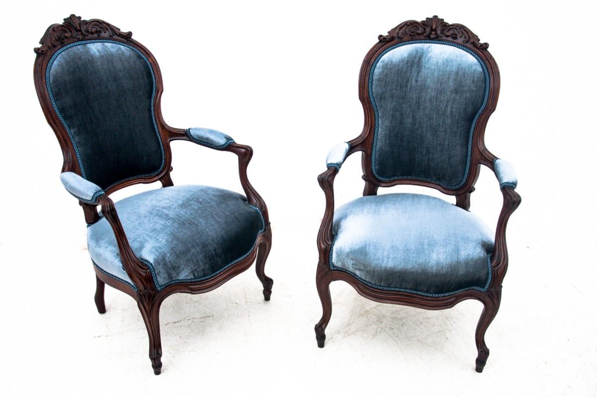 Pair of Blue Elegant Armchairs, France, Around 1900 For Sale 6