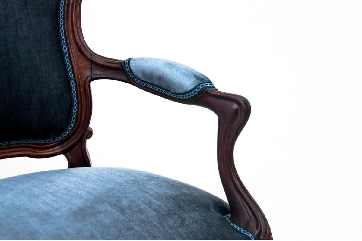 Louis Philippe Pair of Blue Elegant Armchairs, France, Around 1900 For Sale