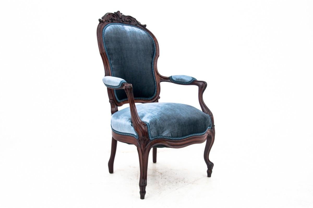 Velvet Pair of Blue Elegant Armchairs, France, Around 1900 For Sale