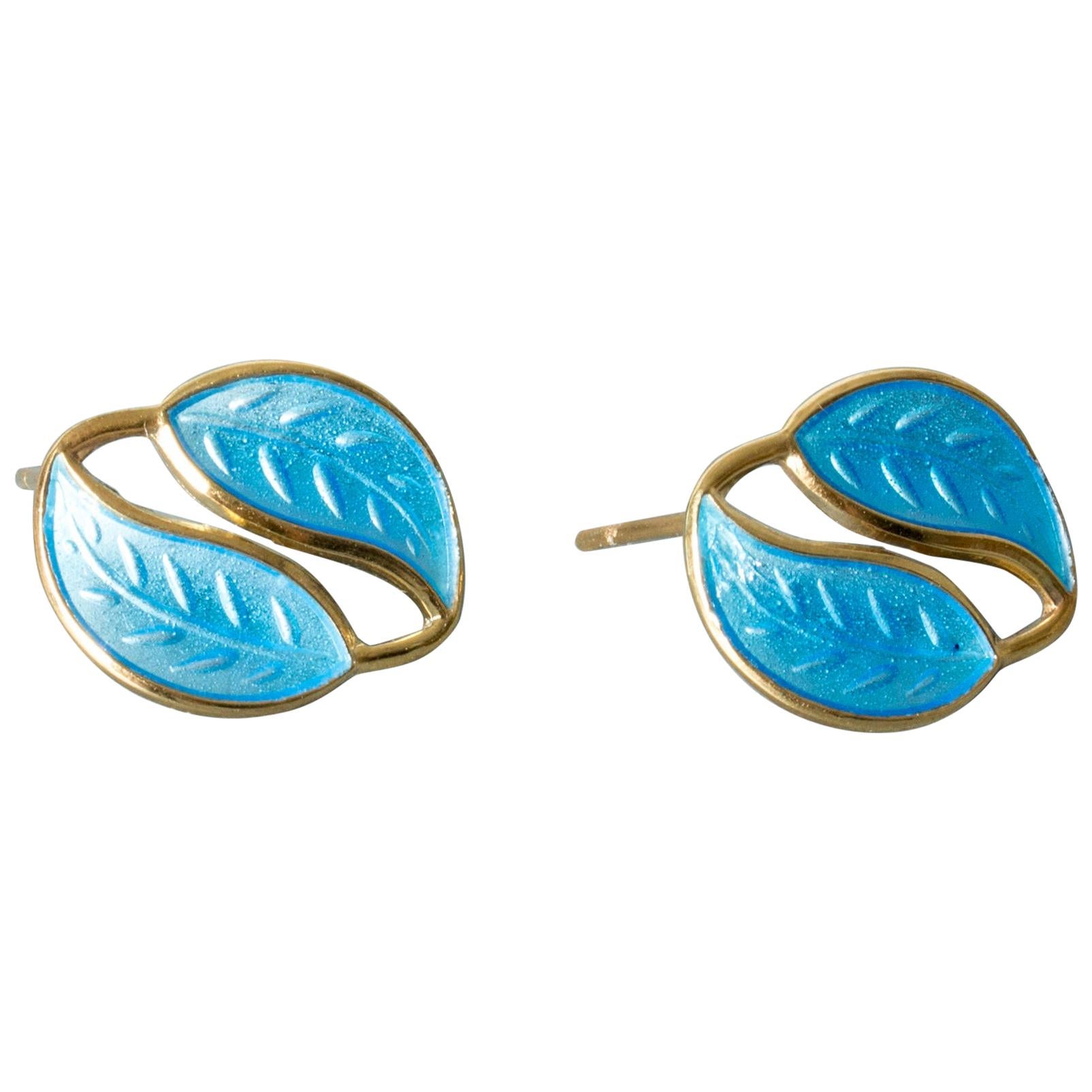 Pair of Blue Enamel Earrings from David Andersen, Norway, 1950s