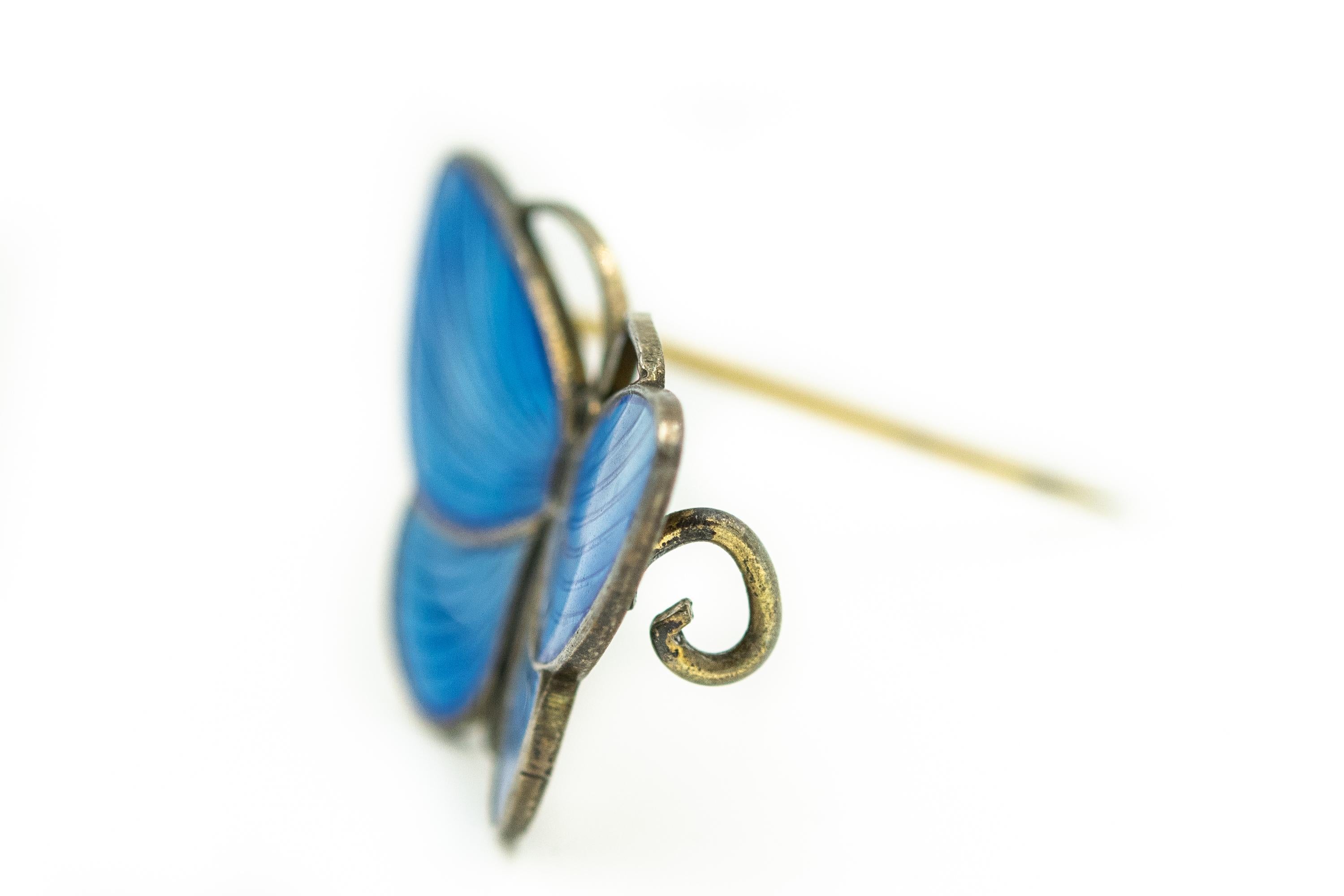Pair of Blue Enamel Sterling Butterflies from Norway In Good Condition For Sale In Miami Beach, FL