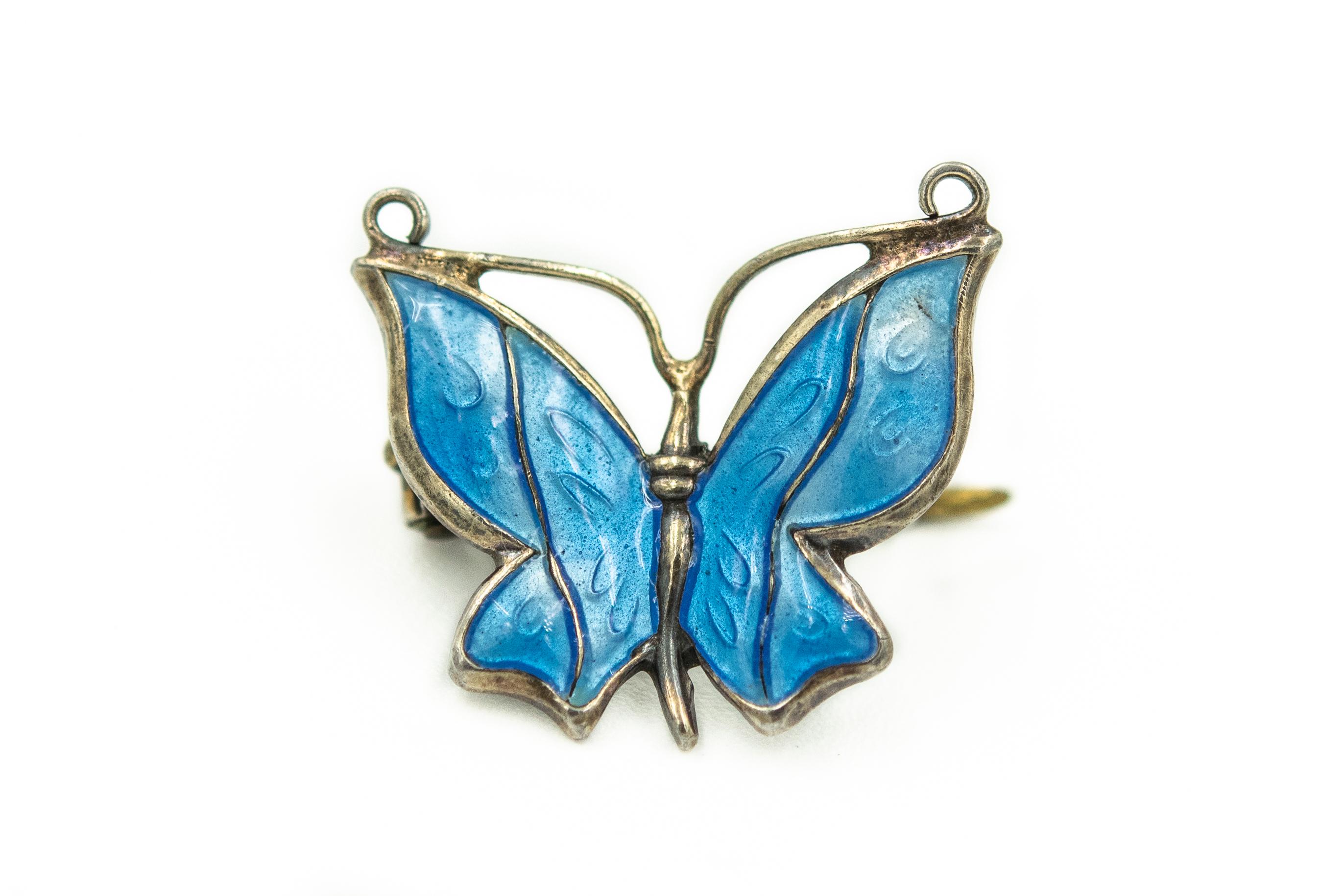 Pair of Blue Enamel Sterling Butterflies from Norway For Sale 2