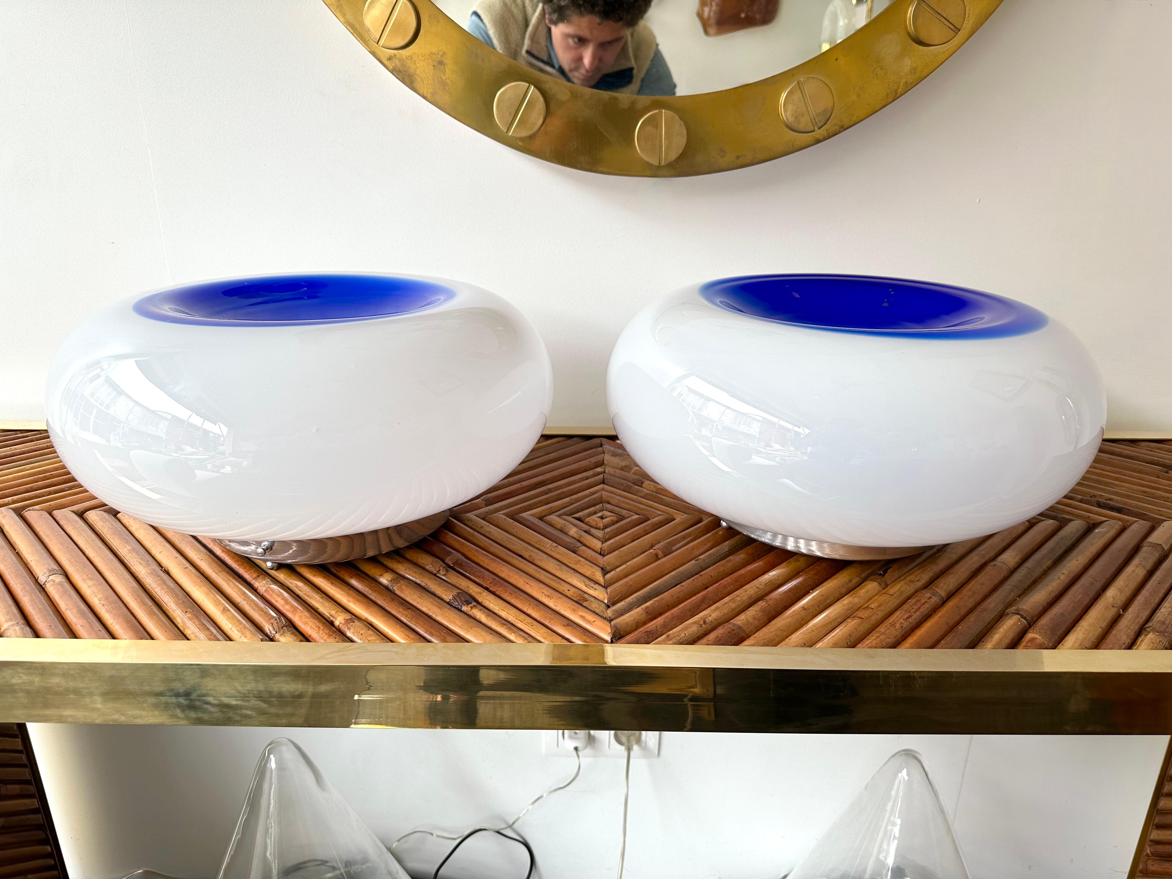 Late 20th Century Pair of Blue Eyes Lamps Murano Glass and Metal by Murano Due, Italy, 1970