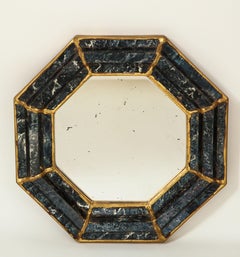 Pair of Blue Faux Marble Verre Églomisé Octangular Mirrors