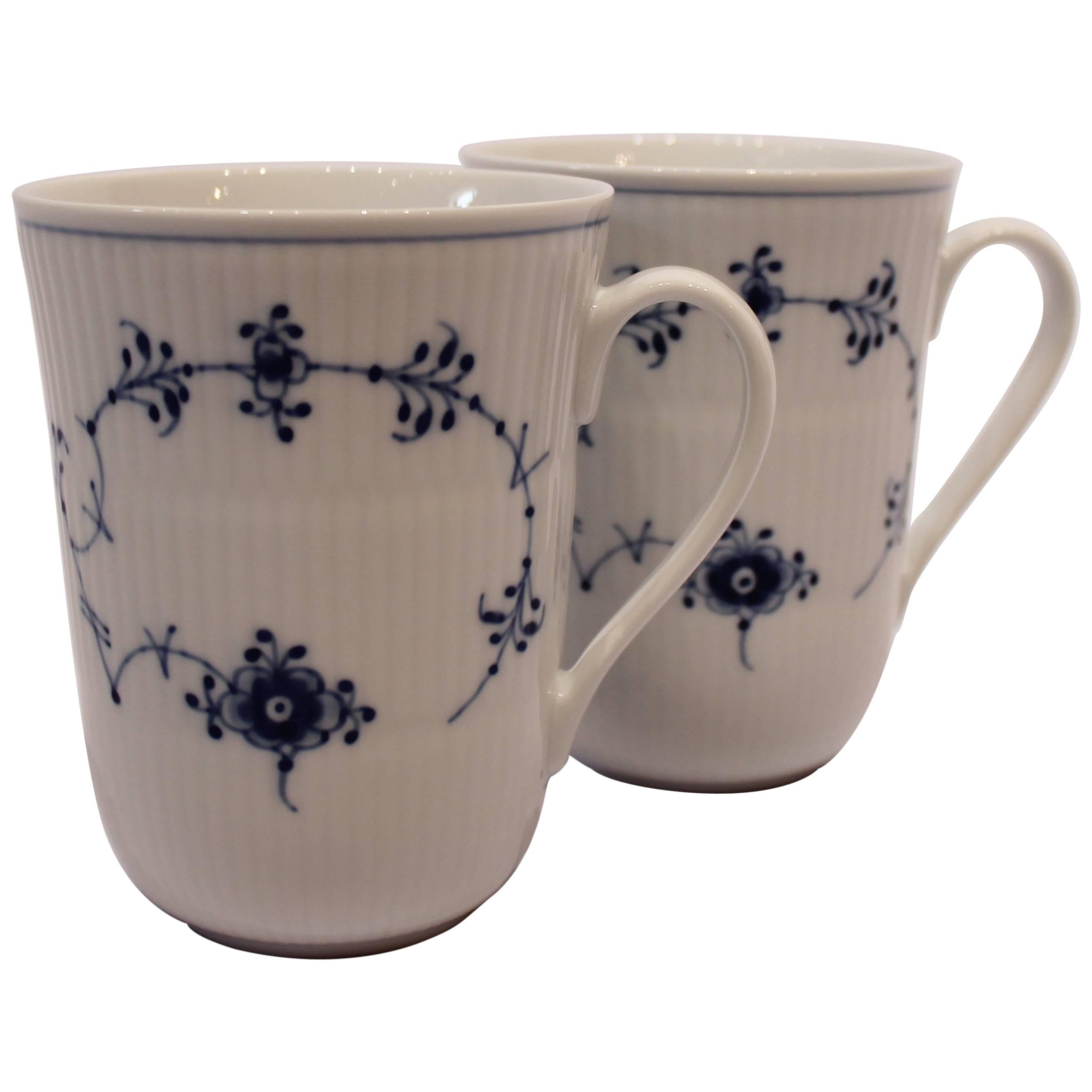 Pair of Blue Fluted Cups No 497 by Royal Copenhagen